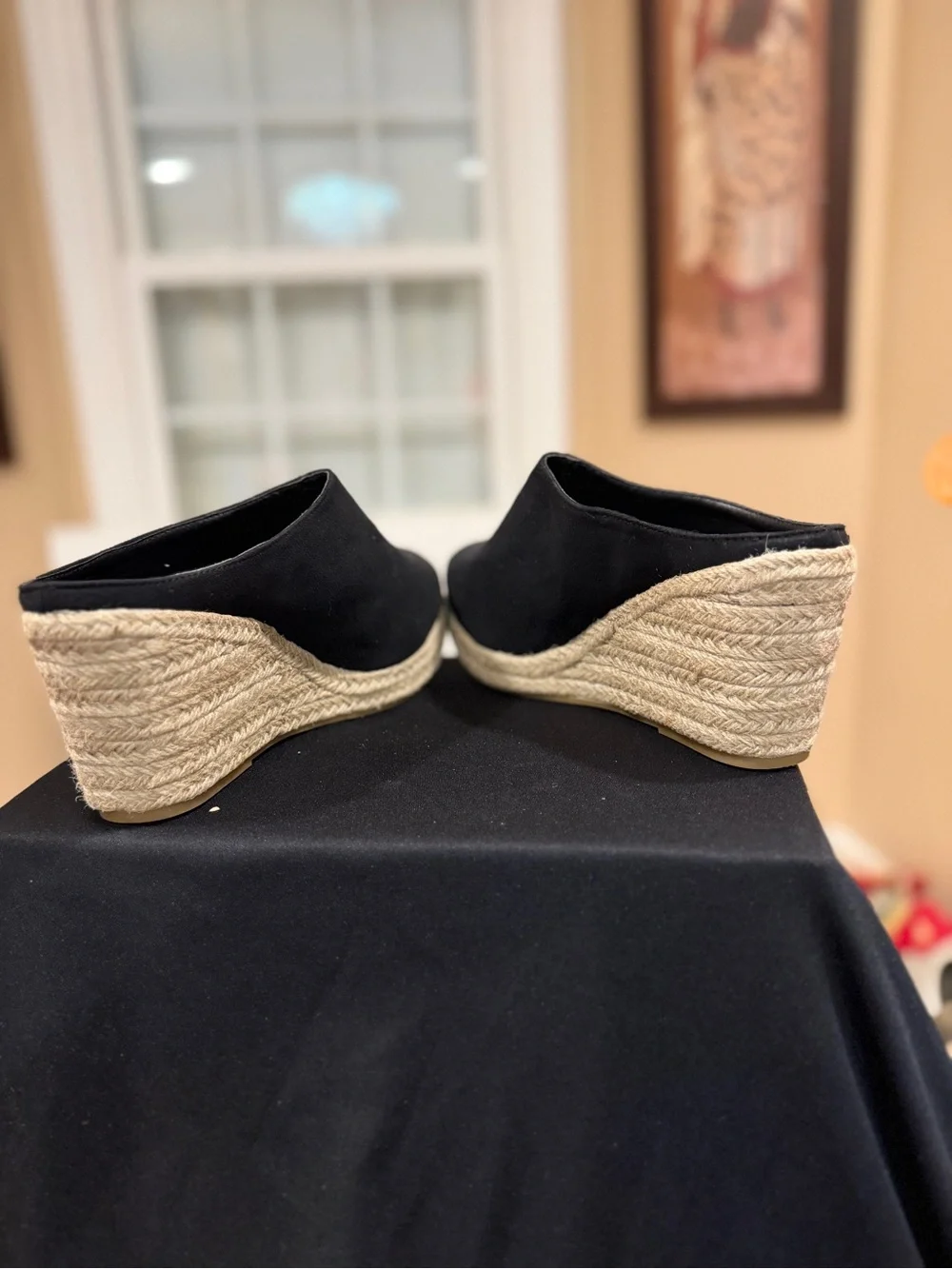 Women's Black Espadrille Wedge Mule